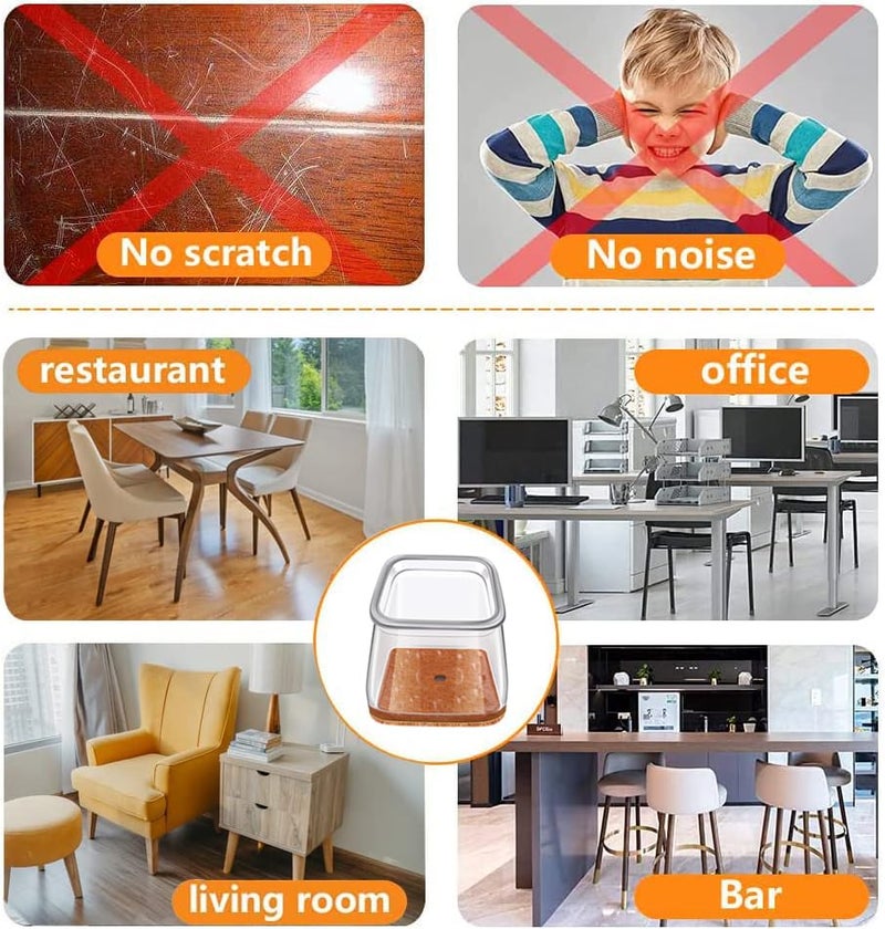 Ansible 24 pcs Square Large Chair Leg Floor Protectors  Furniture Felt Pads Silicone Covers caps for Chairs Chair Leg Protectors for Hardwood Floors (Large fit:1.1''-1.5'') - Image 5